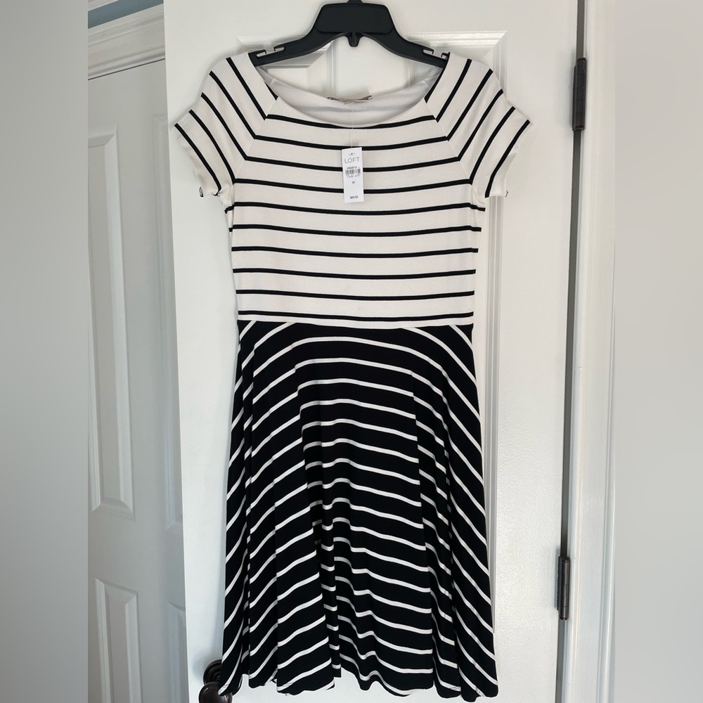 Loft size Medium Womens Dress. Black and white stripes
